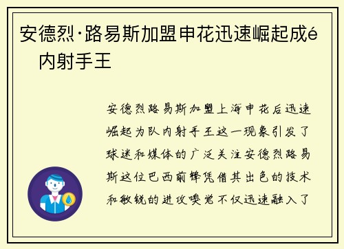安德烈·路易斯加盟申花迅速崛起成队内射手王