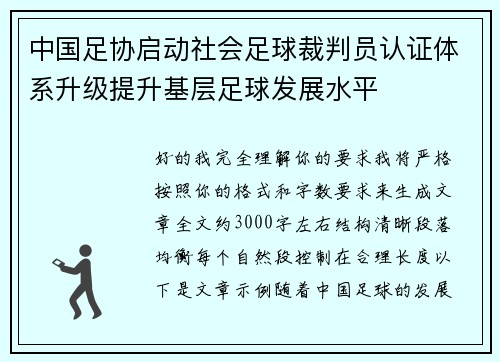 中国足协启动社会足球裁判员认证体系升级提升基层足球发展水平